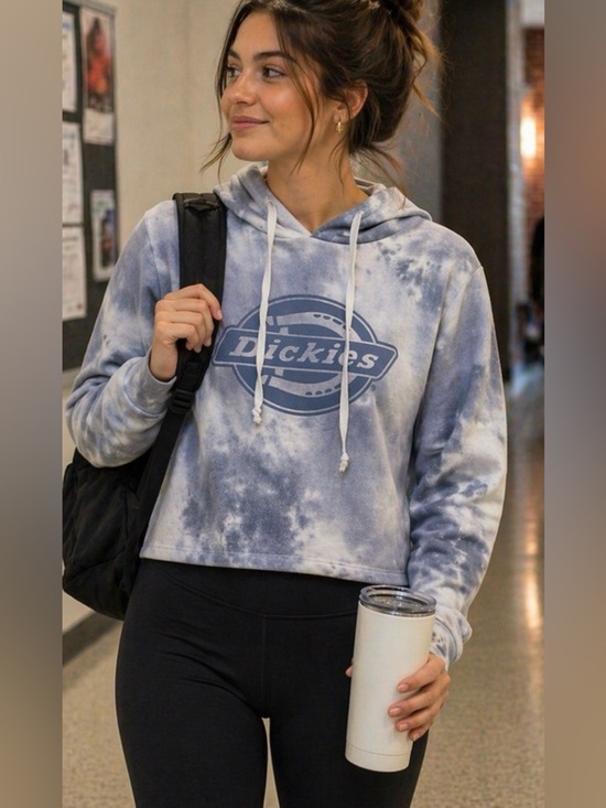 Dickies Tops - Dickies cropped hoodie, size medium. Blue and white tie dye with logo. EC